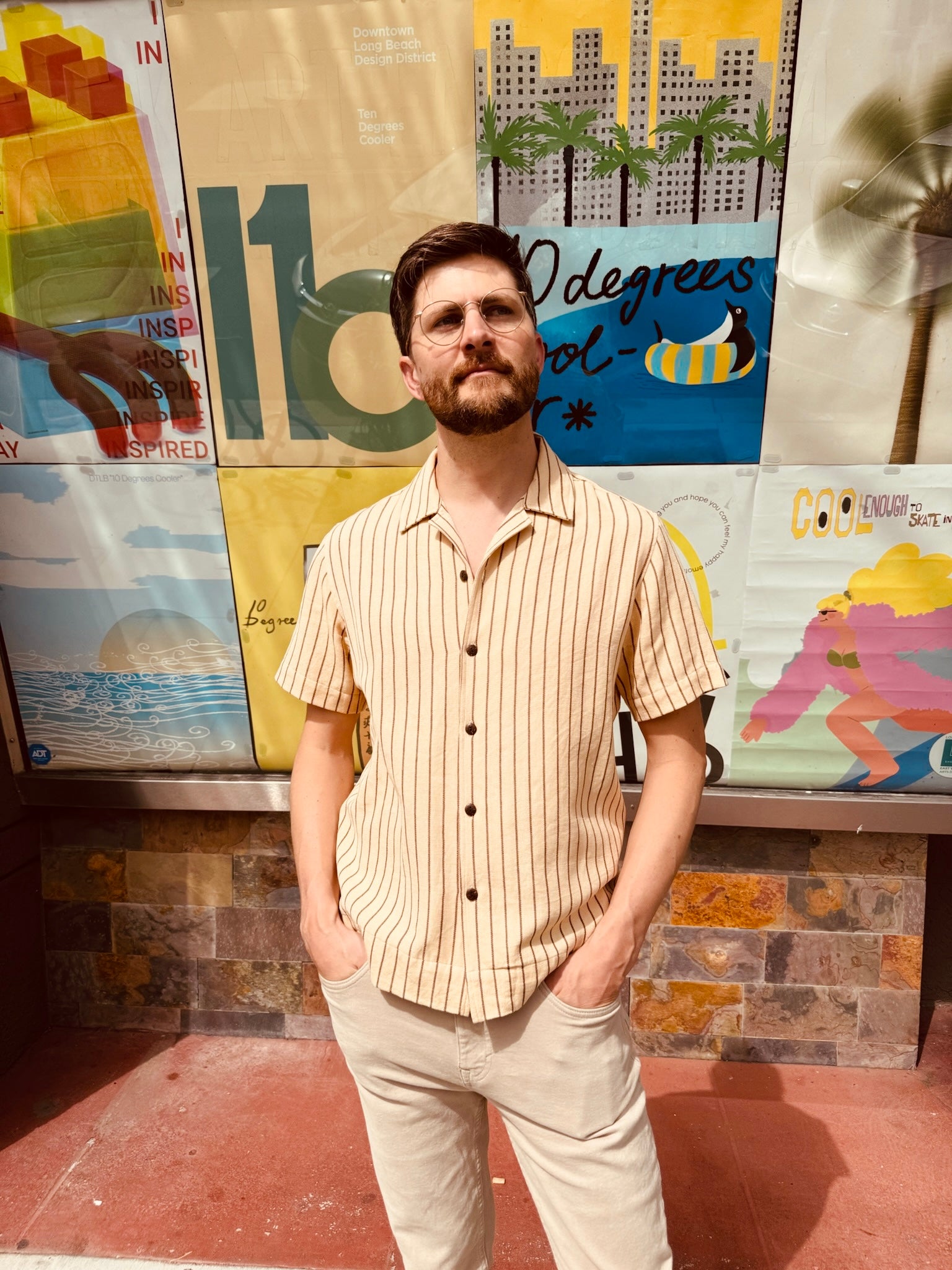 Beige/Brown Stripped Short Sleeve Shirt – Cami Leon