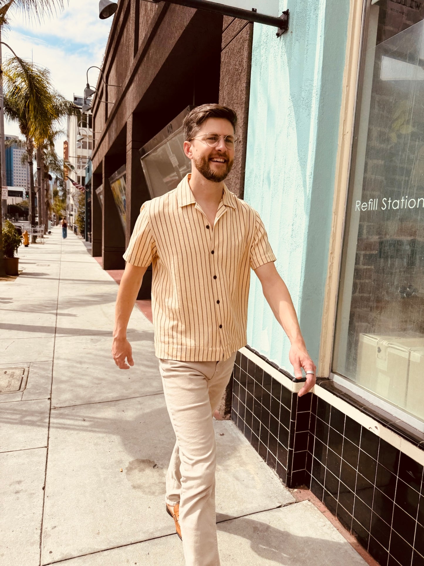 Beige/Brown Stripped Short Sleeve Shirt